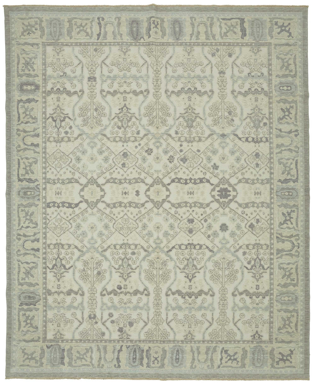 Veltos Geometrik Desenli Açık Gri Uşak El Dokuma Halı 307x374 cm
