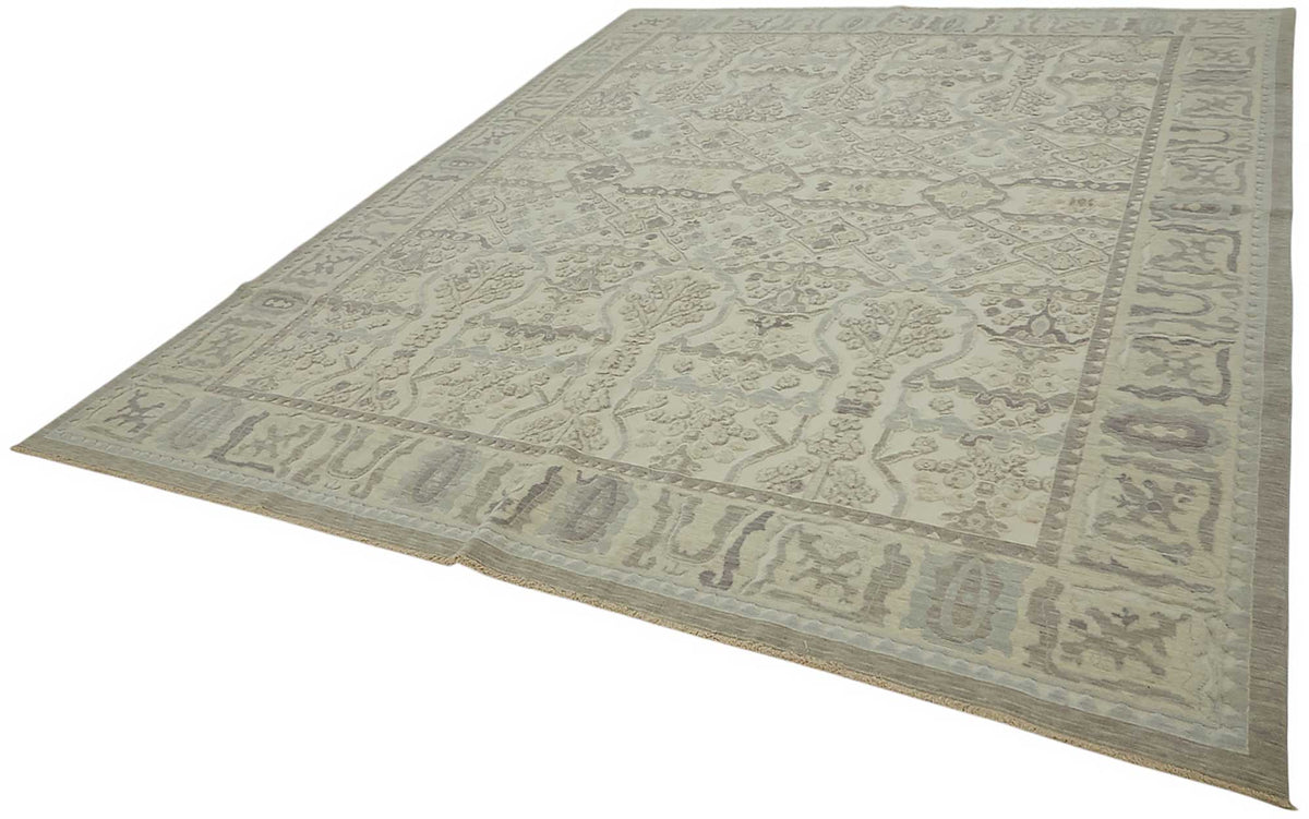 Veltos Geometrik Desenli Açık Gri Uşak El Dokuma Halı 307x374 cm – doku yakın çekim