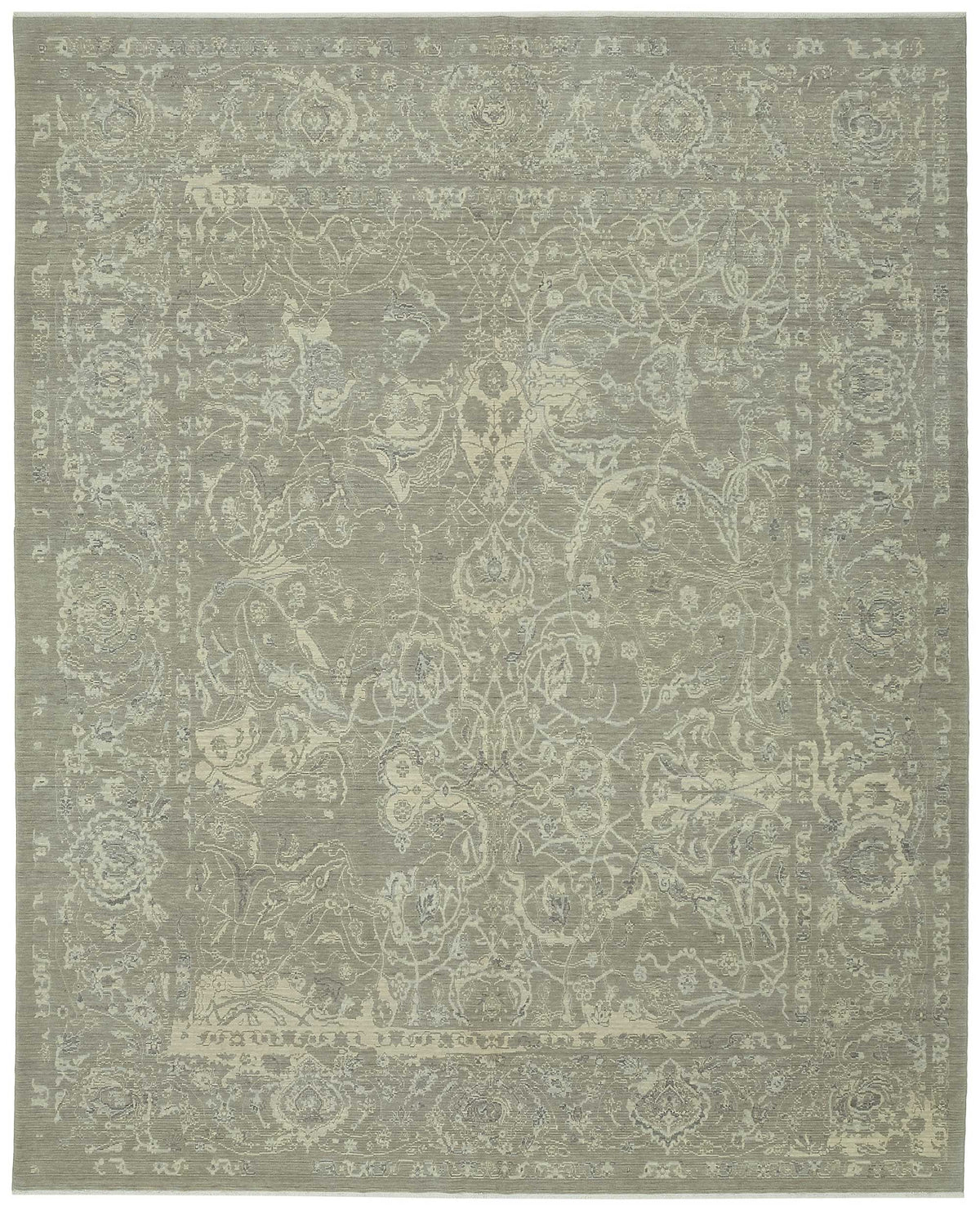 Veltos Gri Bej Çiçek Desenli Klasik El Dokuma Halı 284x352 cm