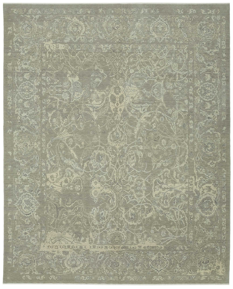 Veltos Gri Bej Çiçek Desenli Klasik El Dokuma Halı 284x352 cm