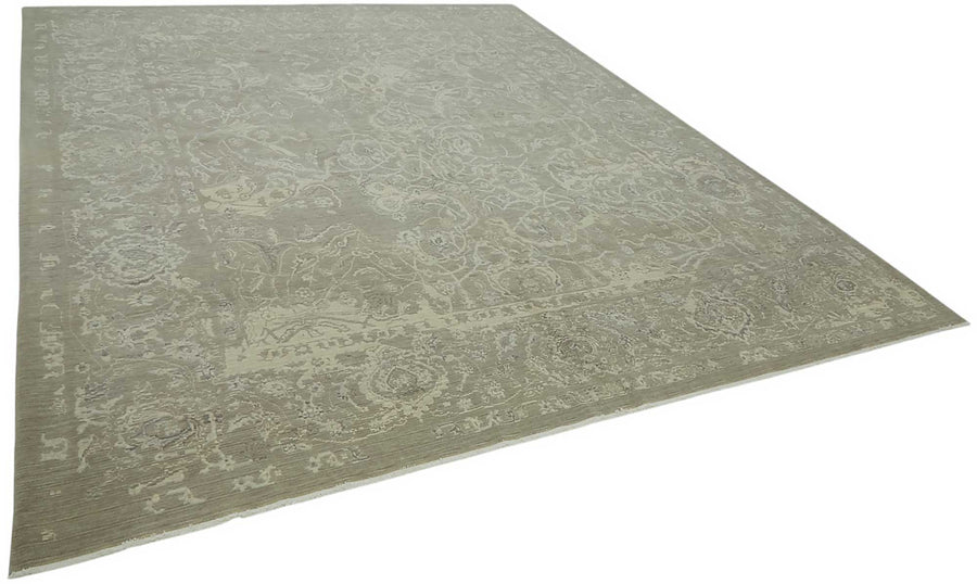 Veltos Gri Bej Çiçek Desenli Klasik El Dokuma Halı 284x352 cm – genel görünüm