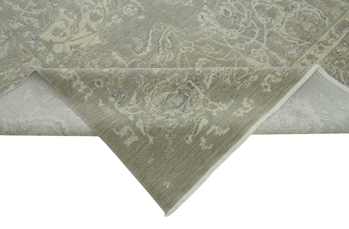 Veltos Gri Bej Çiçek Desenli Klasik El Dokuma Halı 284x352 cm – kenar detayı