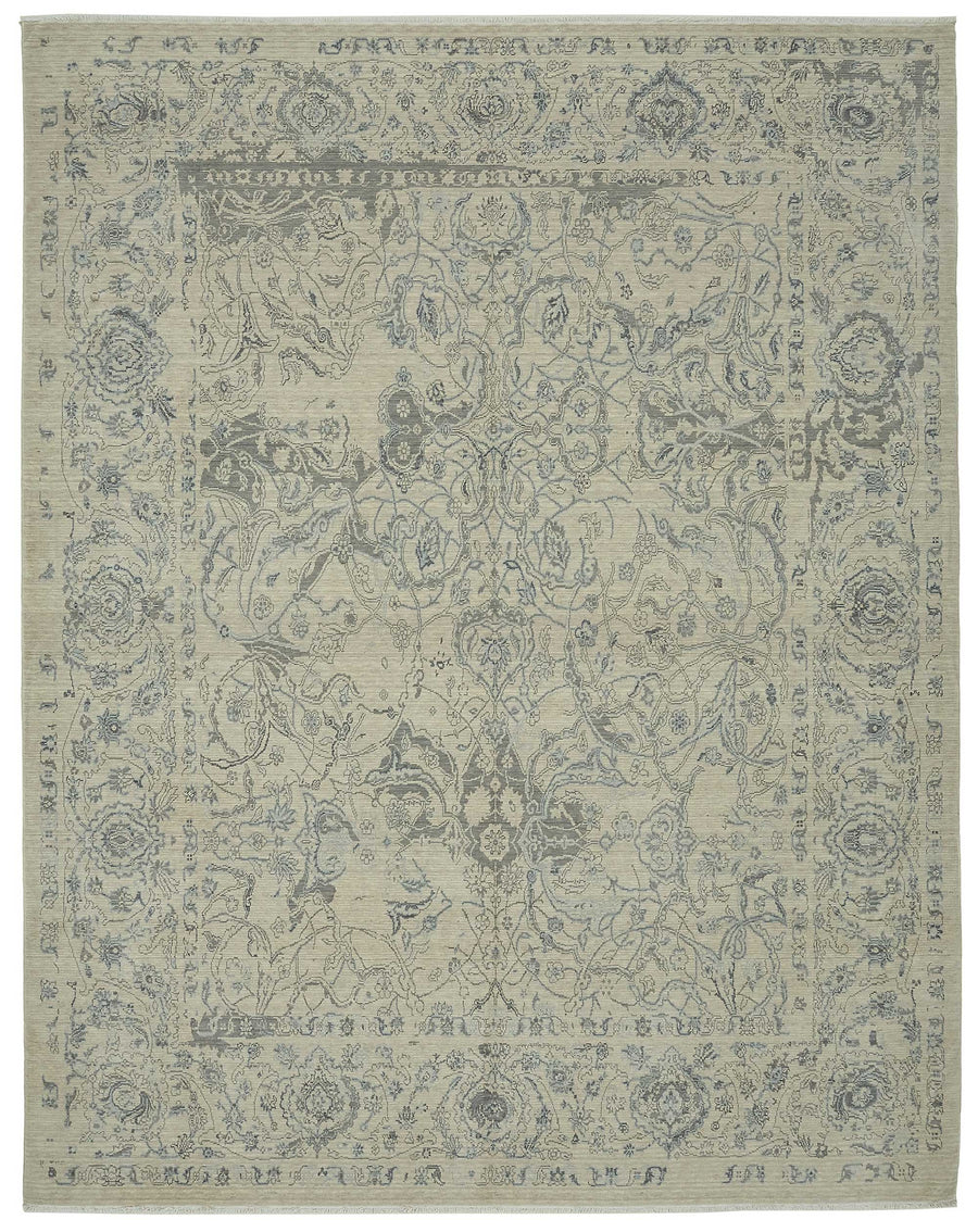Veltos Uşak Çiçek Desenli Açık Gri Bej El Dokuma Yün Halı 280x357 cm
