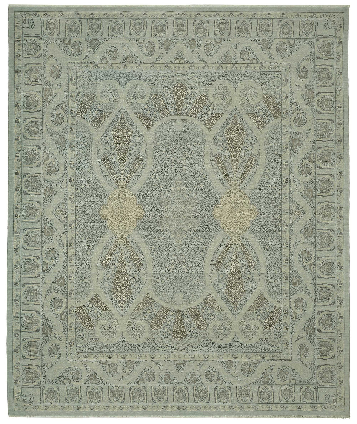 Veltos Gri Bej Madalyon Desenli Klasik El Dokuma Halı 310x376 cm