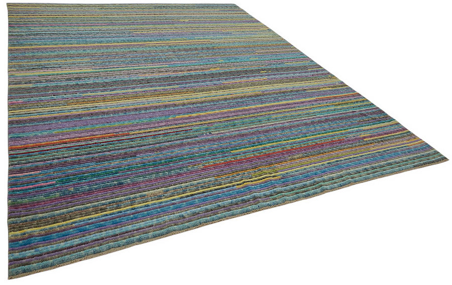 Veltos Çok Renkli Halı Modern Çizgili İnce El Dokuma 276x362 cm – genel görünüm