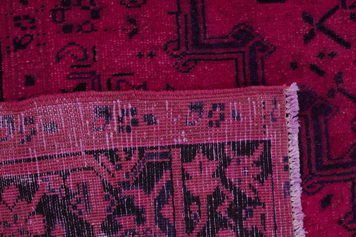Zelko Pembe Siyah Geometrik Desenli Yün Pamuk El Dokuma Halı 200x300 cm – arka yüz görünümü