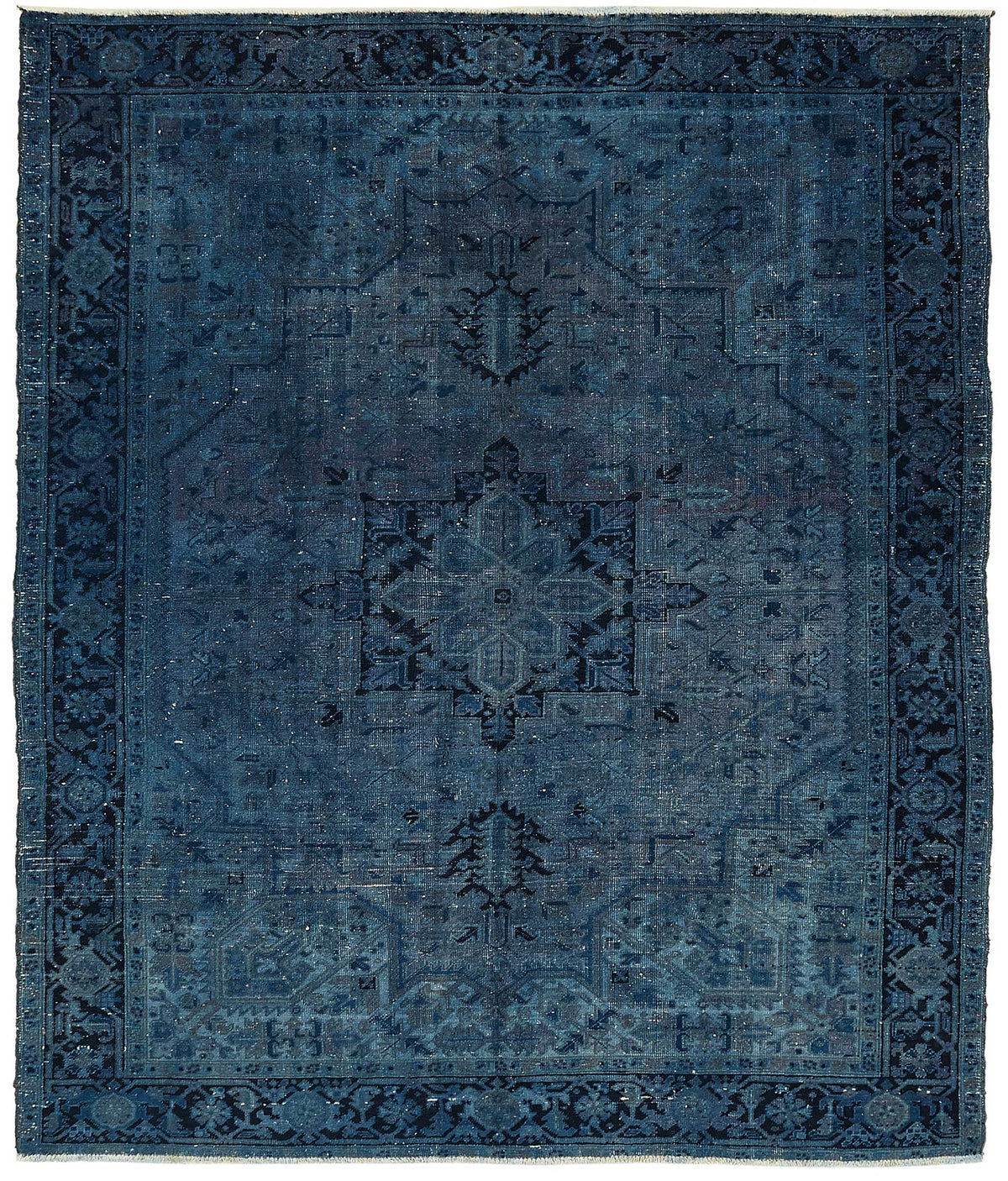 Zelko Madalyon Desenli Mavi ve Lacivert Overdyed Halı 250x296 cm