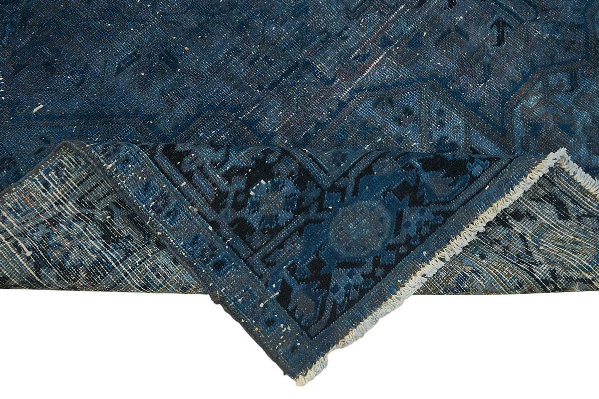 Zelko Madalyon Desenli Mavi ve Lacivert Overdyed Halı 250x296 cm – kenar detayı