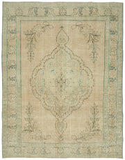 Rusvo Vintage Bej Turkuaz Madalyon Desenli El Dokuma Halı 290x374 cm