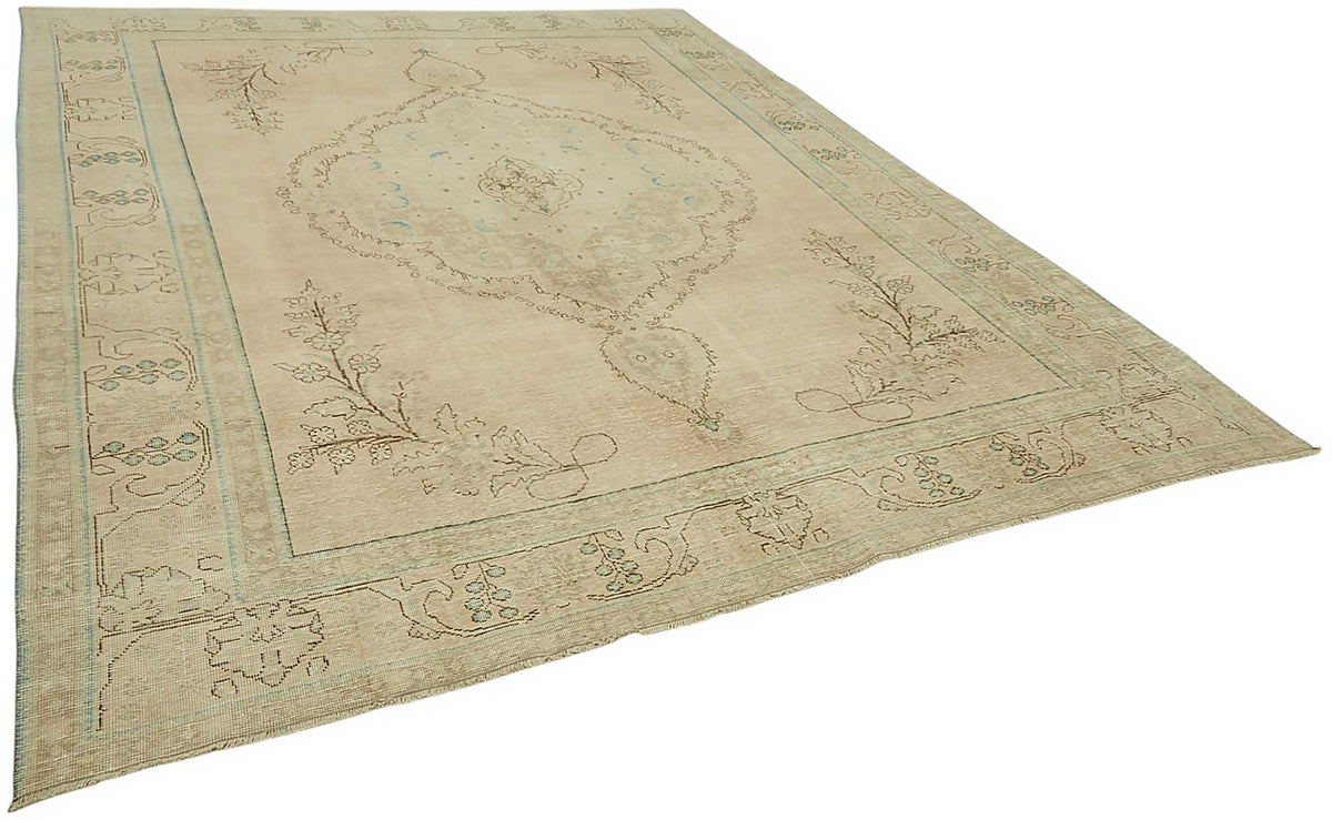 Rusvo Vintage Bej Turkuaz Madalyon Desenli El Dokuma Halı 290x374 cm – genel görünüm