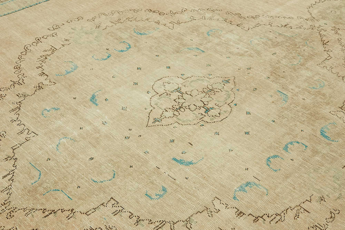 Rusvo Vintage Bej Turkuaz Madalyon Desenli El Dokuma Halı 290x374 cm – mekânda kullanım