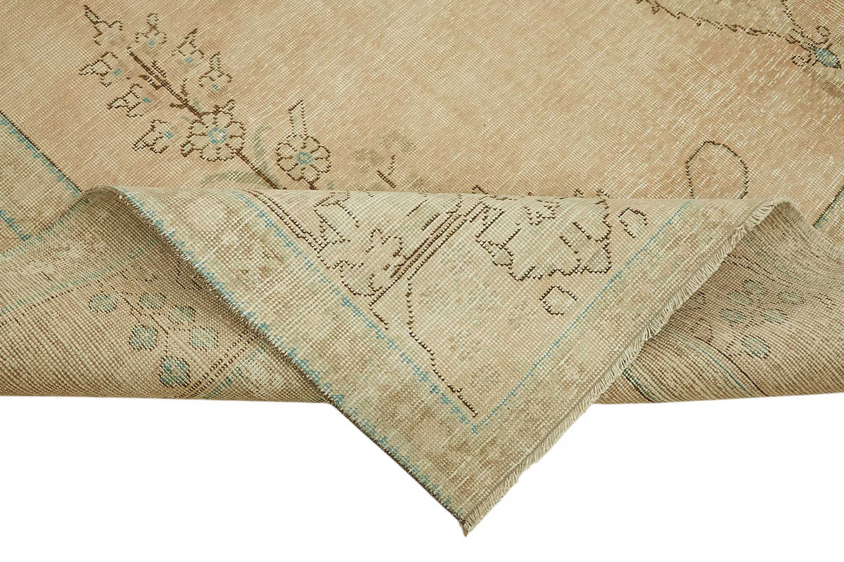Rusvo Vintage Bej Turkuaz Madalyon Desenli El Dokuma Halı 290x374 cm – kenar detayı