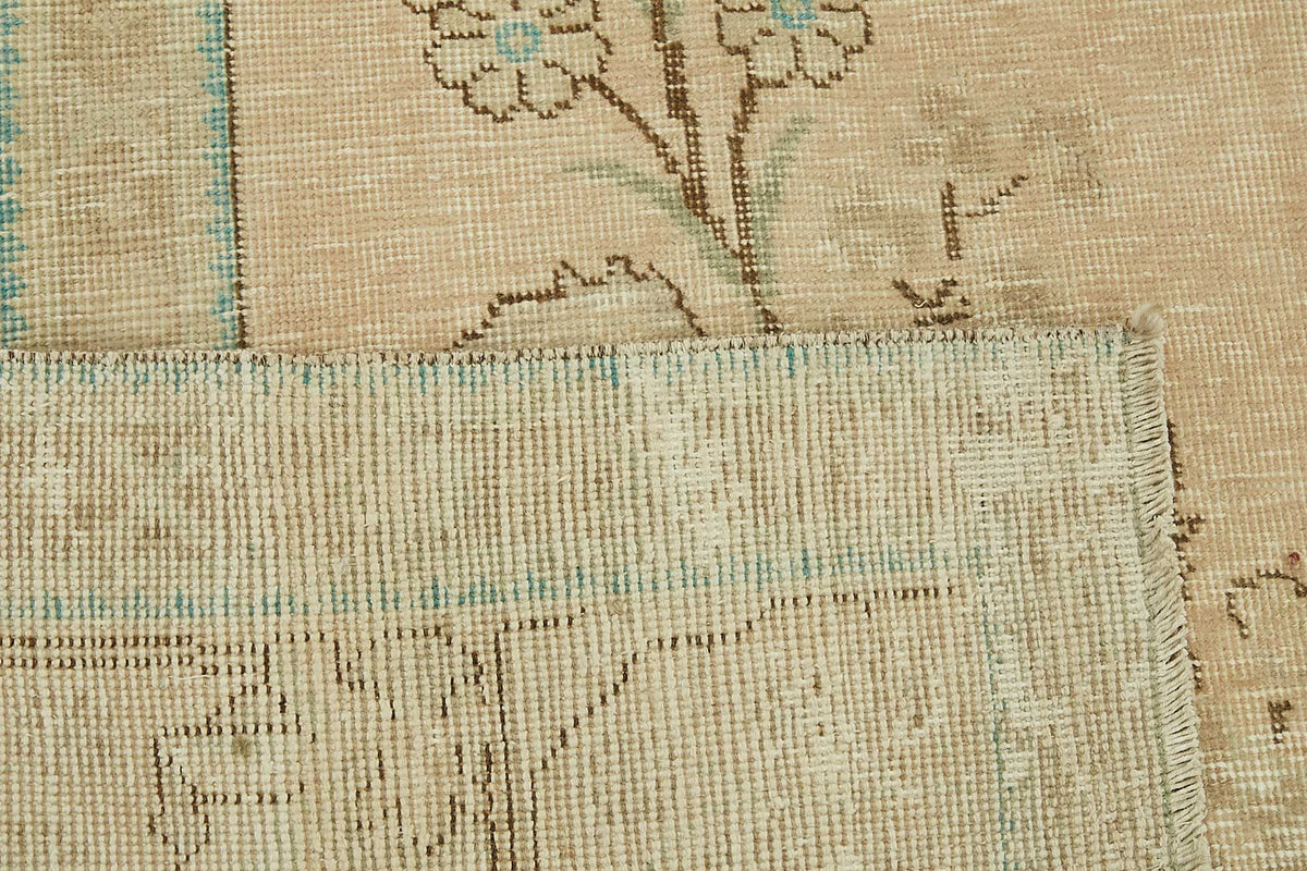 Rusvo Vintage Bej Turkuaz Madalyon Desenli El Dokuma Halı 290x374 cm – arka yüz görünümü