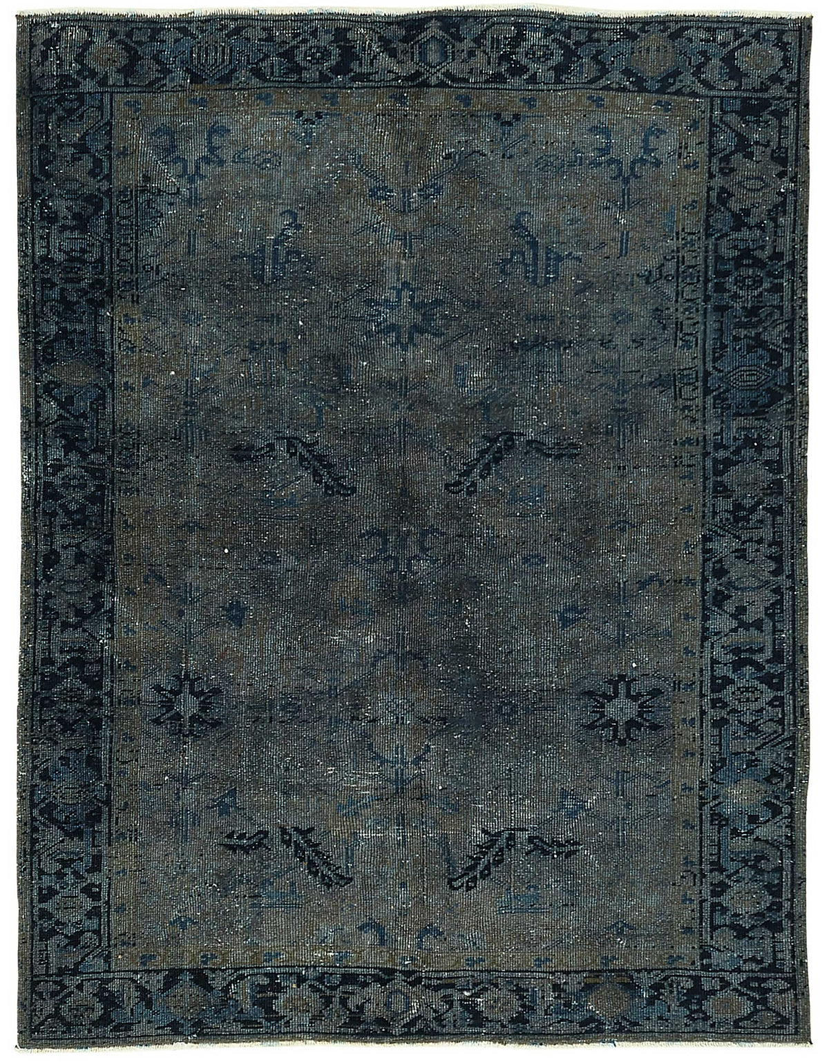 Zelko Overdyed Lacivert Gri Eskitme Yüzeyli Vintage Halı 172x226 cm