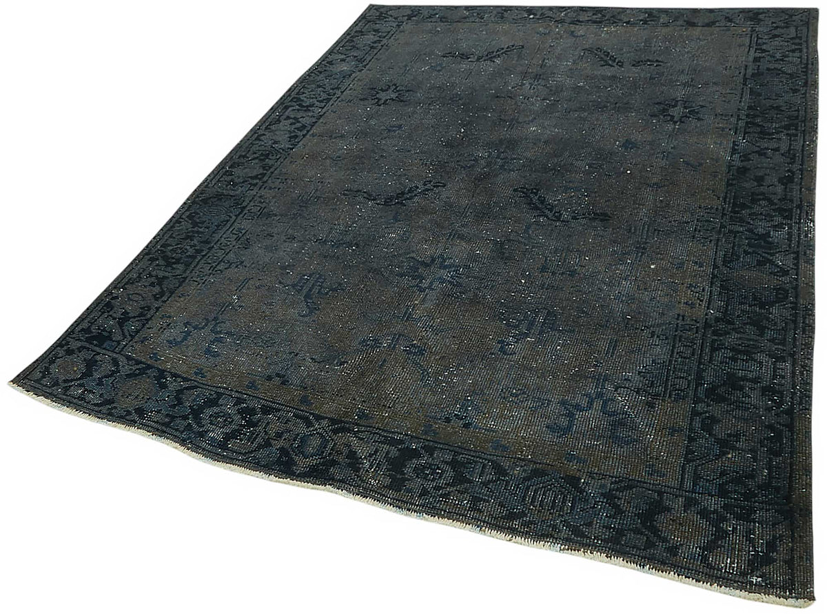 Zelko Overdyed Lacivert Gri Eskitme Yüzeyli Vintage Halı 172x226 cm – doku yakın çekim