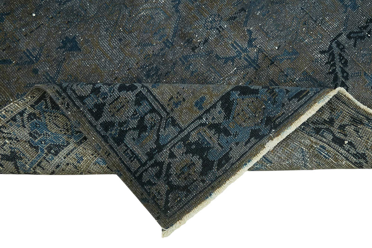 Zelko Overdyed Lacivert Gri Eskitme Yüzeyli Vintage Halı 172x226 cm – kenar detayı