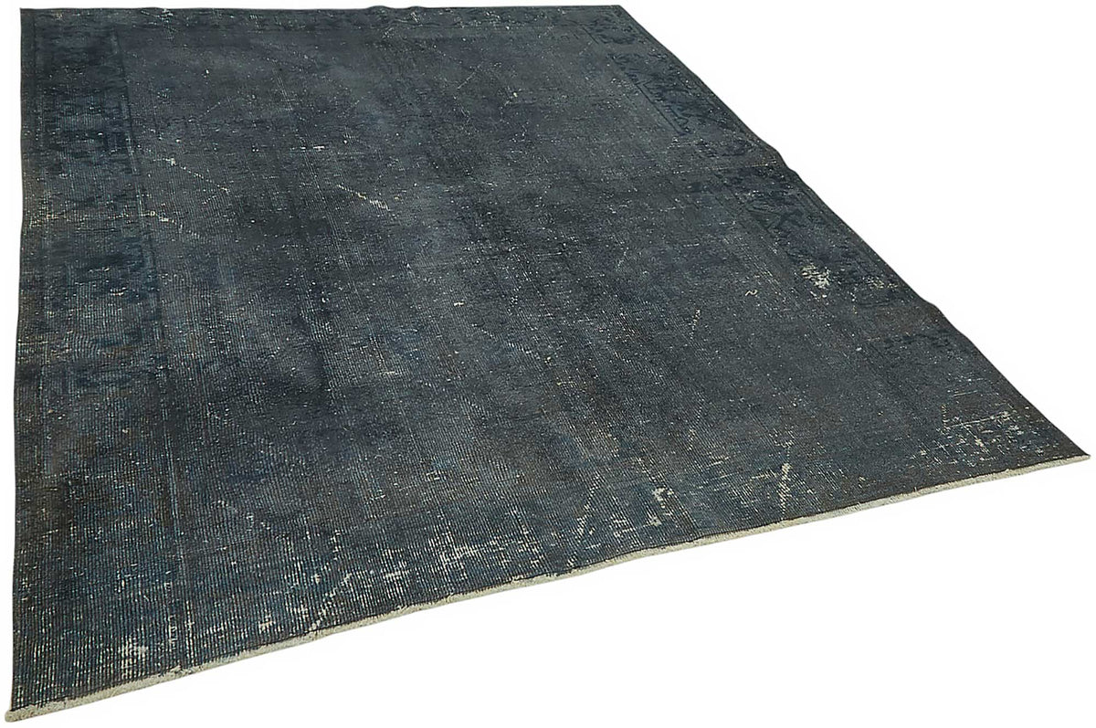 Zelko Bordürlü Gri Lacivert Overdyed Vintage Halı 224x268 cm – genel görünüm