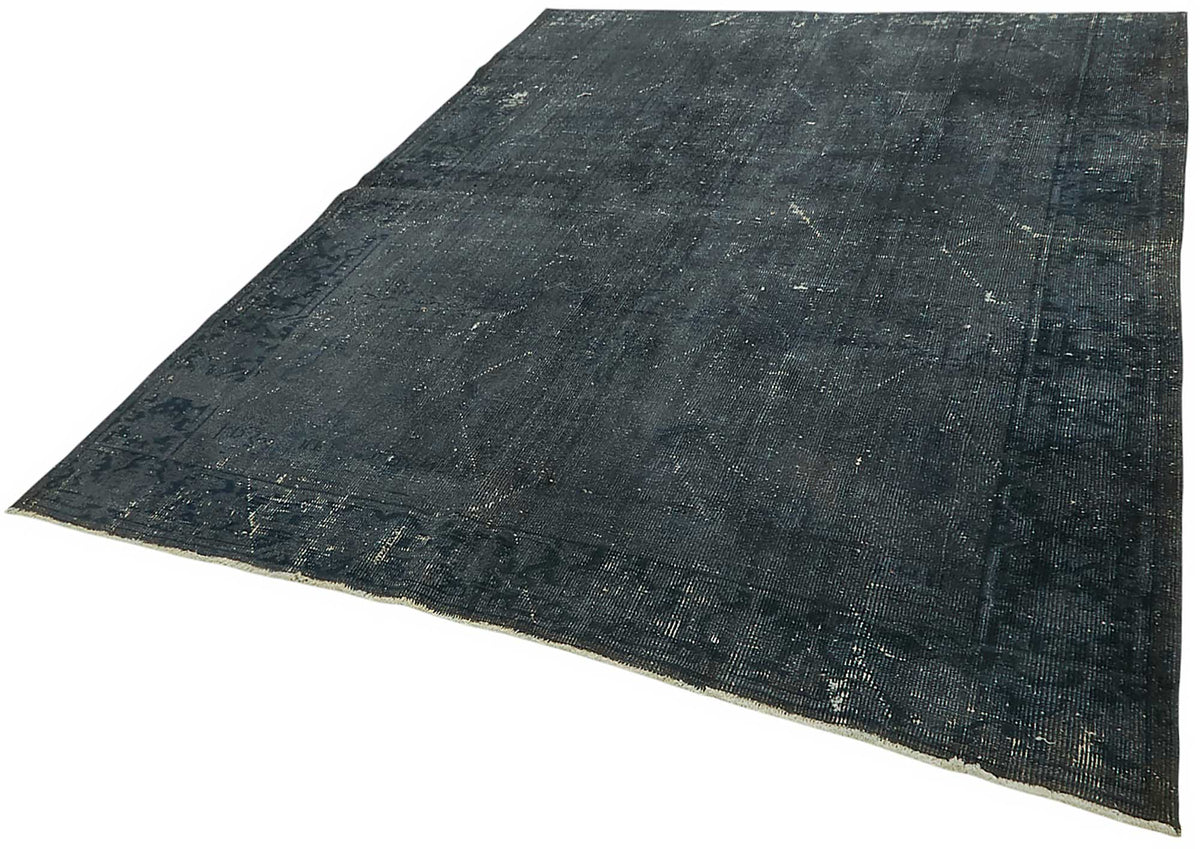 Zelko Bordürlü Gri Lacivert Overdyed Vintage Halı 224x268 cm – doku yakın çekim