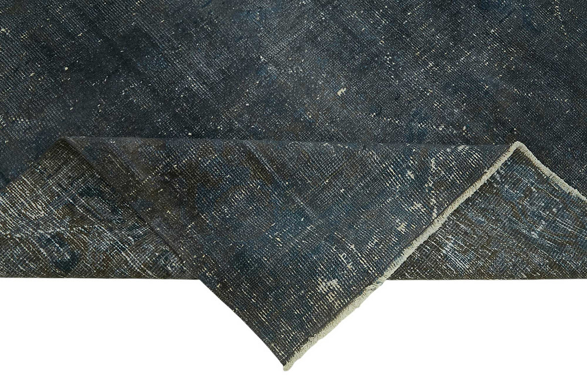 Zelko Bordürlü Gri Lacivert Overdyed Vintage Halı 224x268 cm – kenar detayı