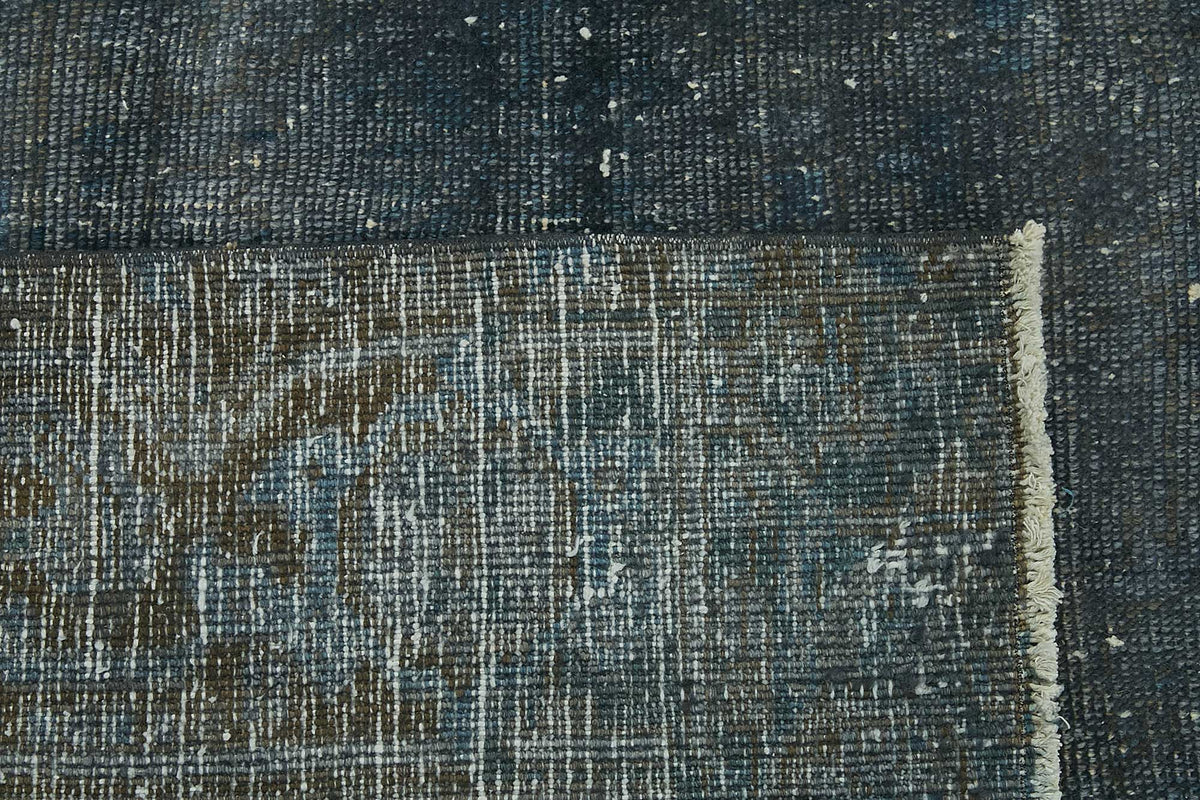 Zelko Bordürlü Gri Lacivert Overdyed Vintage Halı 224x268 cm – arka yüz görünümü