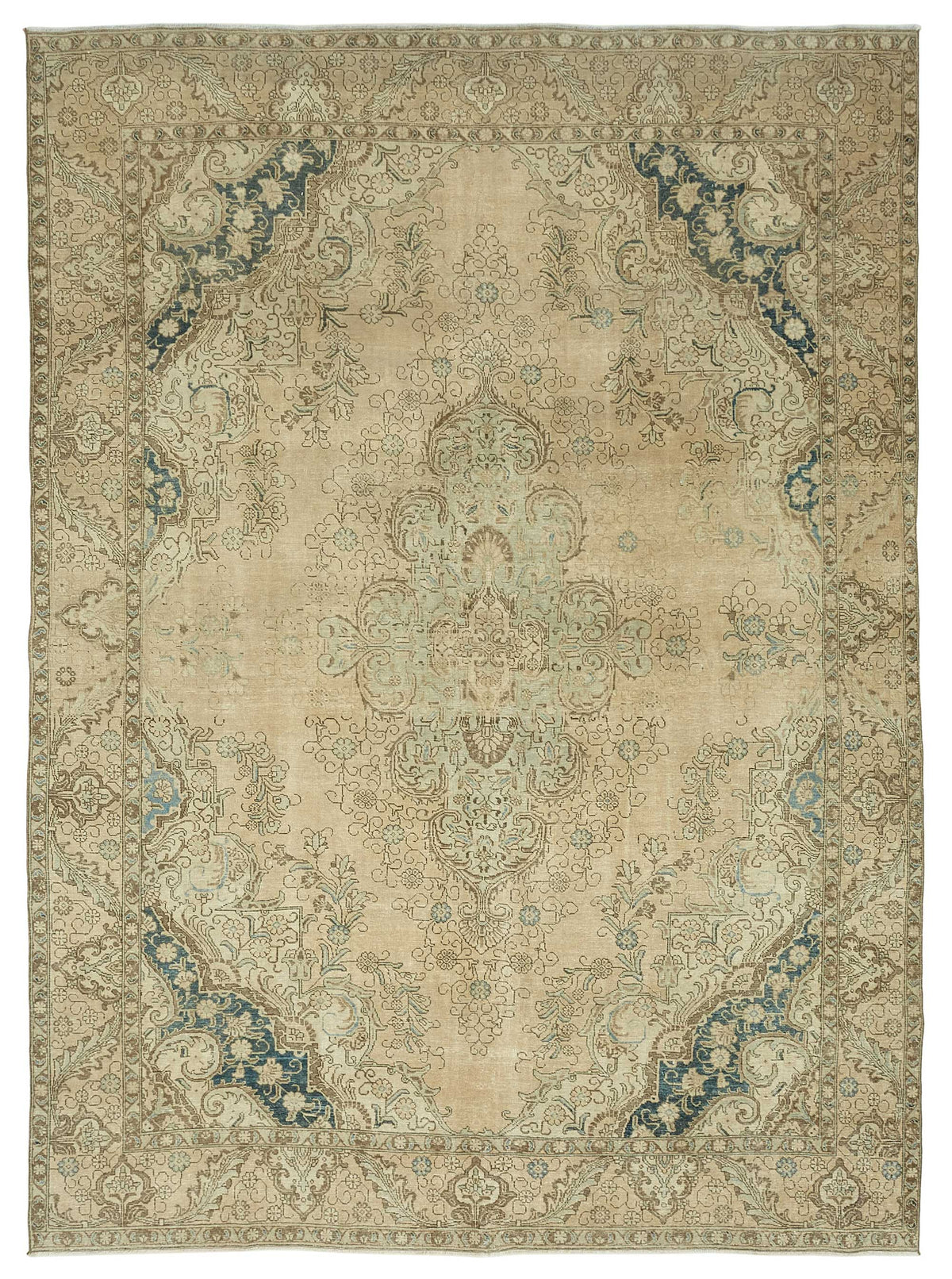 Rusvo Madalyon Desenli Lacivert Bej Vintage Halı 286x392 cm