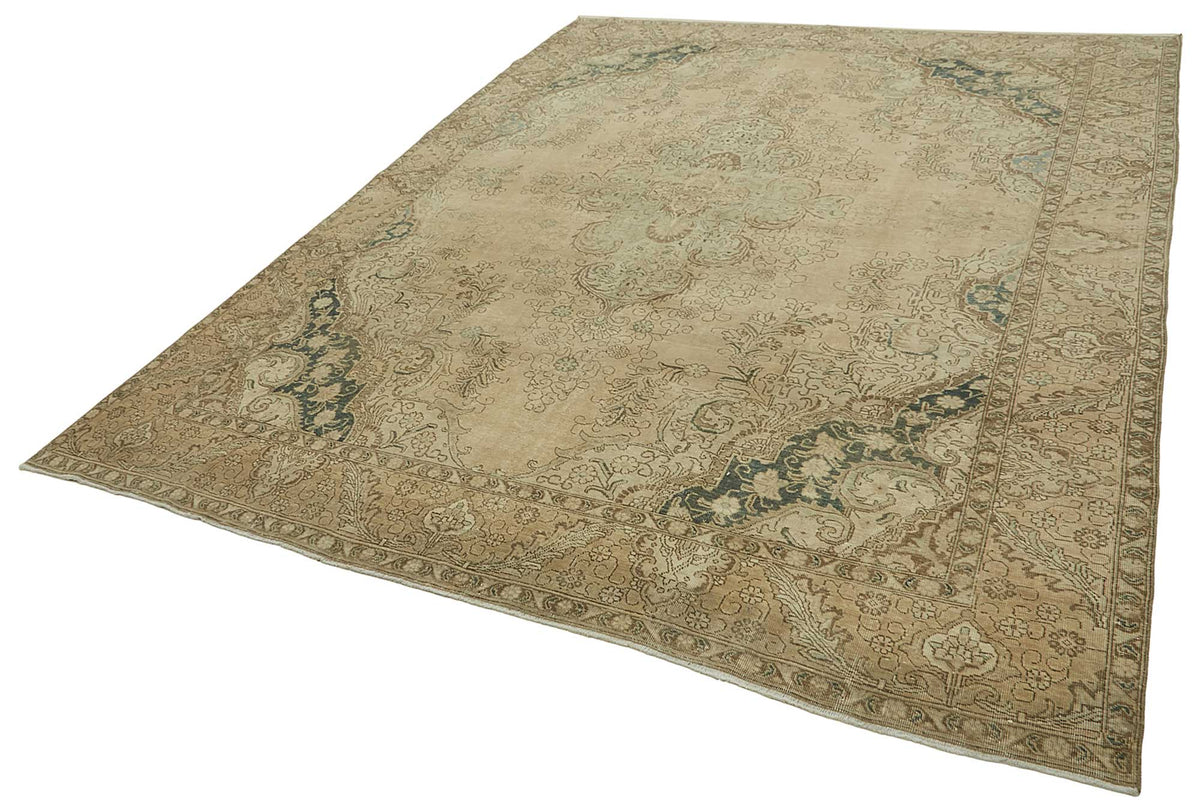 Rusvo Madalyon Desenli Lacivert Bej Vintage Halı 286x392 cm – doku yakın çekim