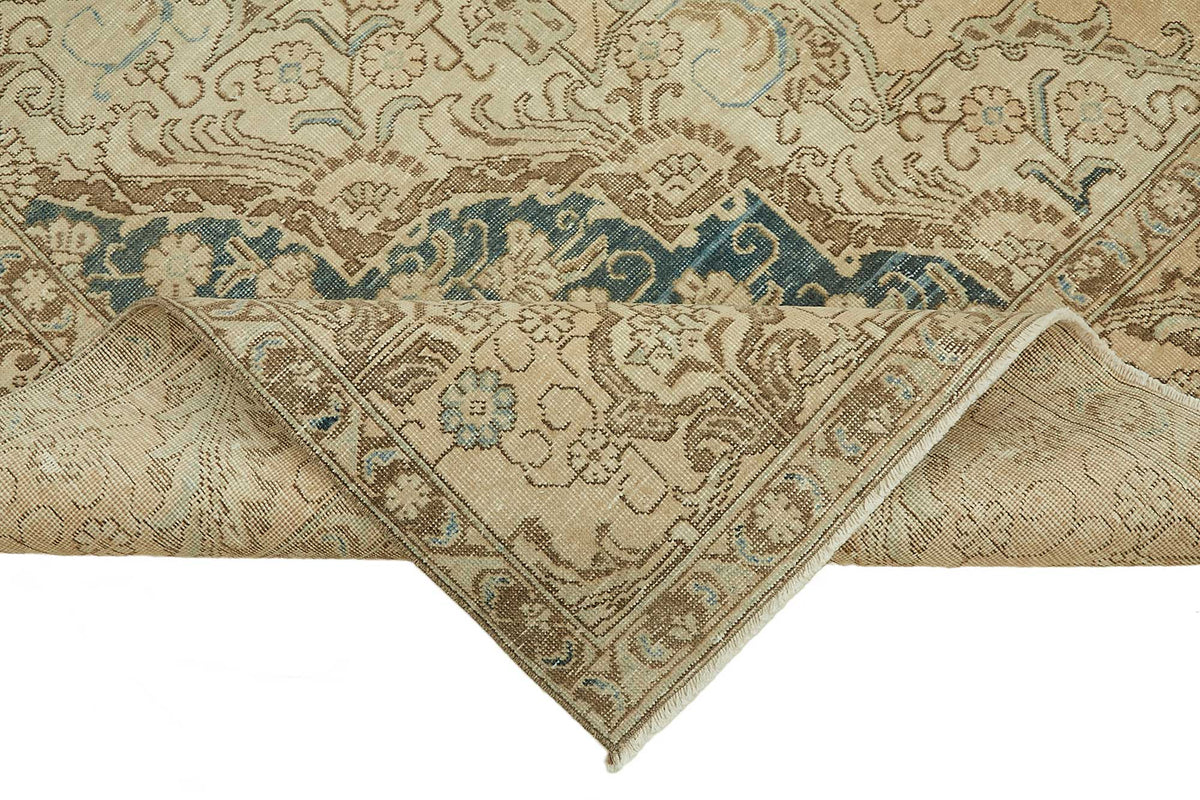 Rusvo Madalyon Desenli Lacivert Bej Vintage Halı 286x392 cm – kenar detayı