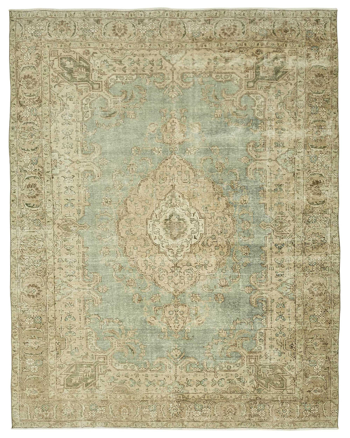 Rusvo Turkuaz Bej Madalyon Desenli Vintage El Dokuma Halı 294x381 cm