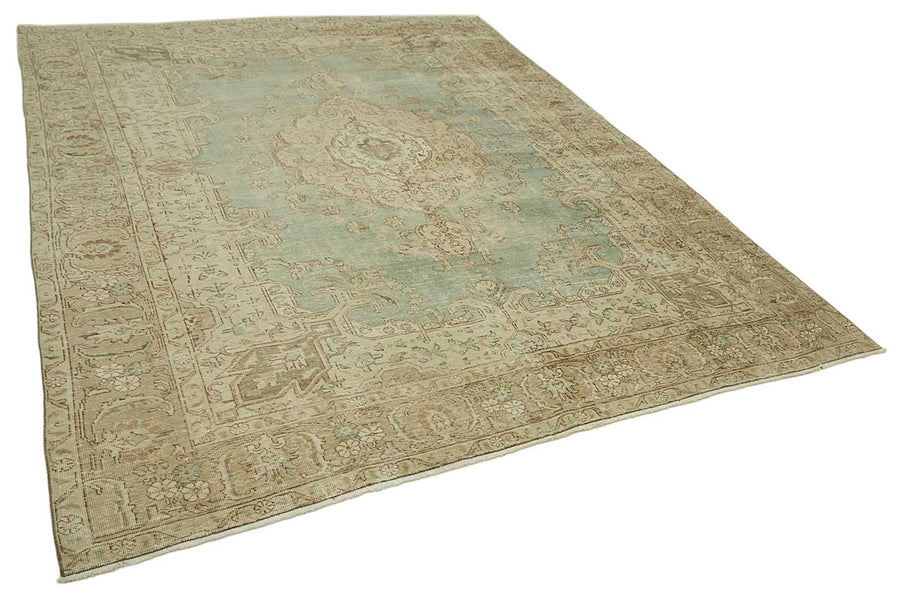 Rusvo Turkuaz Bej Madalyon Desenli Vintage El Dokuma Halı 294x381 cm – genel görünüm