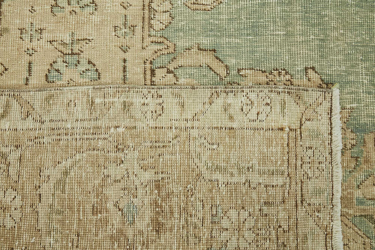 Rusvo Turkuaz Bej Madalyon Desenli Vintage El Dokuma Halı 294x381 cm – arka yüz görünümü