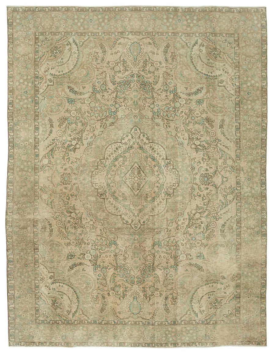 Rusvo Bej Halı Madalyon Desenli Vintage El Dokuma 290x388 cm