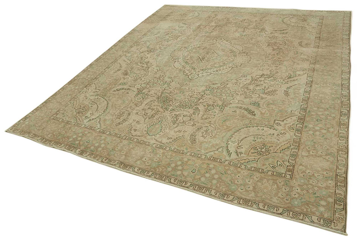 Rusvo Bej Halı Madalyon Desenli Vintage El Dokuma 290x388 cm – doku yakın çekim