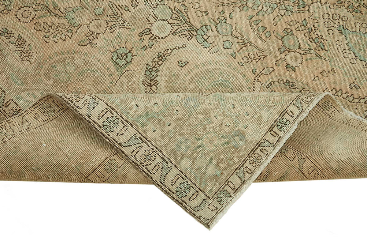Rusvo Bej Halı Madalyon Desenli Vintage El Dokuma 290x388 cm – kenar detayı