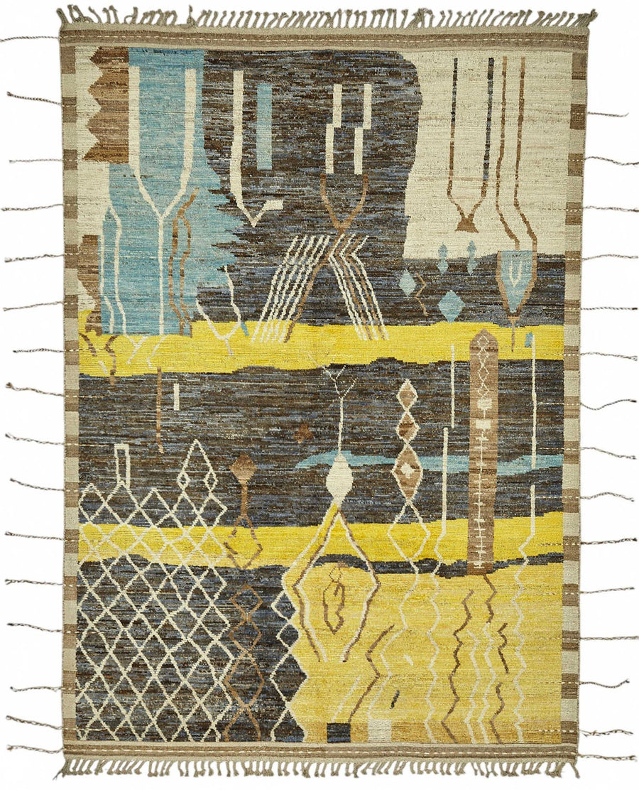 Dromar Kahverengi Sarı Soyut Modern El Dokuma Halı 208x308 cm