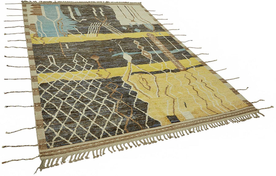 Dromar Kahverengi Sarı Soyut Modern El Dokuma Halı 208x308 cm – genel görünüm