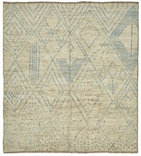 Dromar Bej Geometrik Desenli Yün Pamuk El Dokuma Halı, 254x288 cm