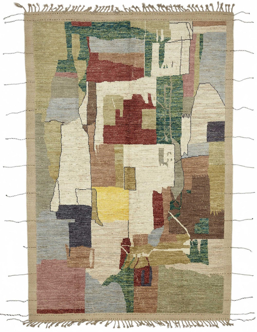 Dromar Modern Bej Zeminli Çok Renkli Soyut El Dokuma Halı 203x310 cm