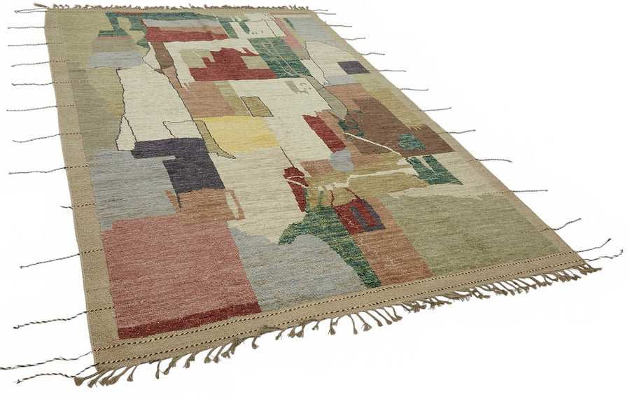 Dromar Modern Bej Zeminli Çok Renkli Soyut El Dokuma Halı 203x310 cm – genel görünüm