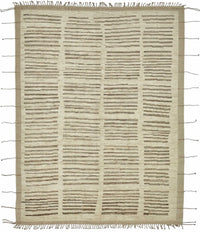 Dromar El Dokuma Bej Kahverengi Geometrik Desenli Yün Halı 276x358 cm