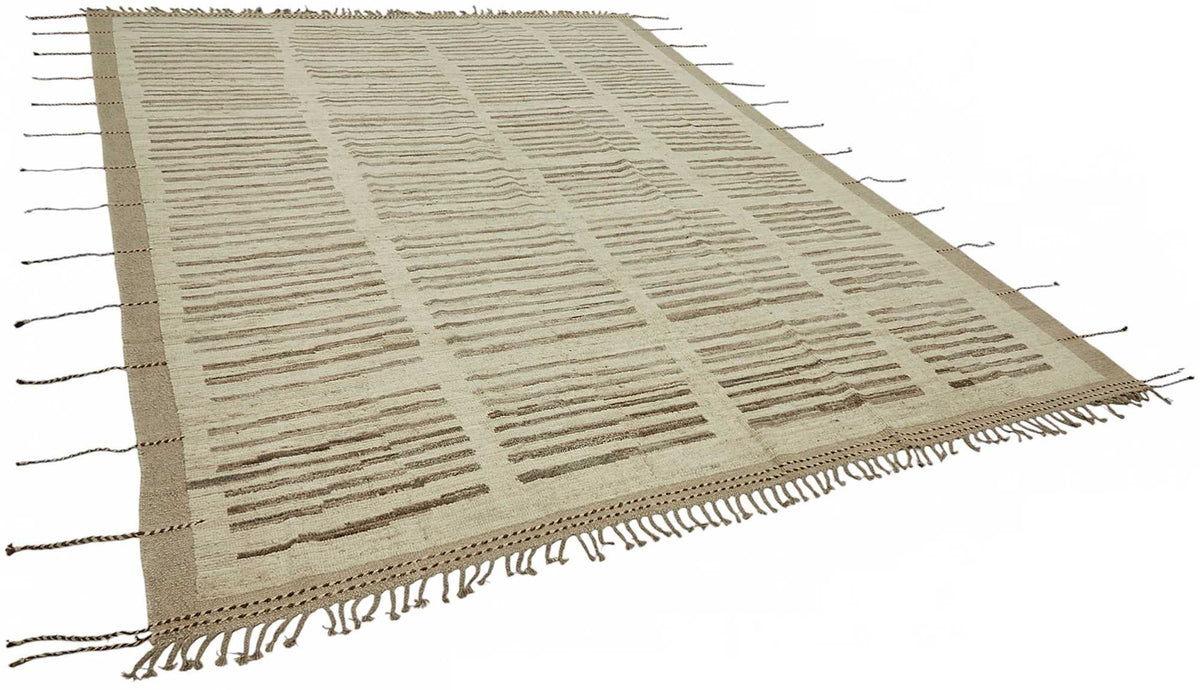 Dromar El Dokuma Bej Kahverengi Geometrik Desenli Yün Halı 276x358 cm – genel görünüm