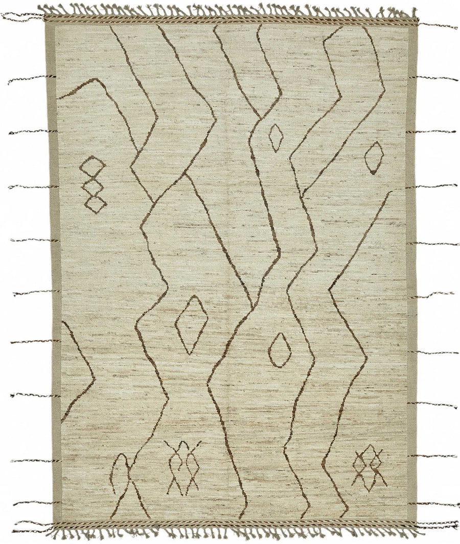 Dromar Bej Geometrik Desenli Yün ve Pamuk Dokuma Modern Halı 208x303 cm