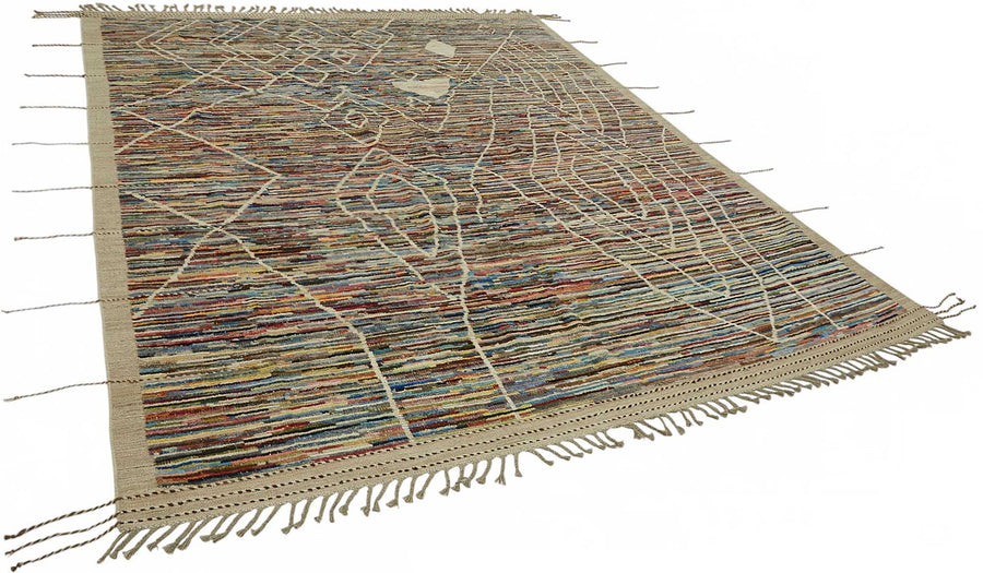 Dromar Mehrfarbiger Beige Handgewebter Teppich mit Geometrischem Muster 245x310 cm – Gesamtansicht