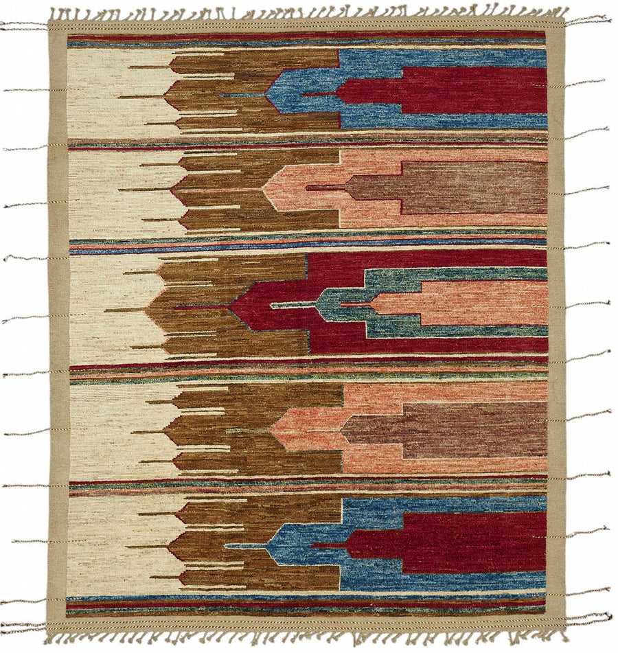 Dromar Modern Geometrik Desenli Kahverengi Çok Renkli Halı 255x304 cm