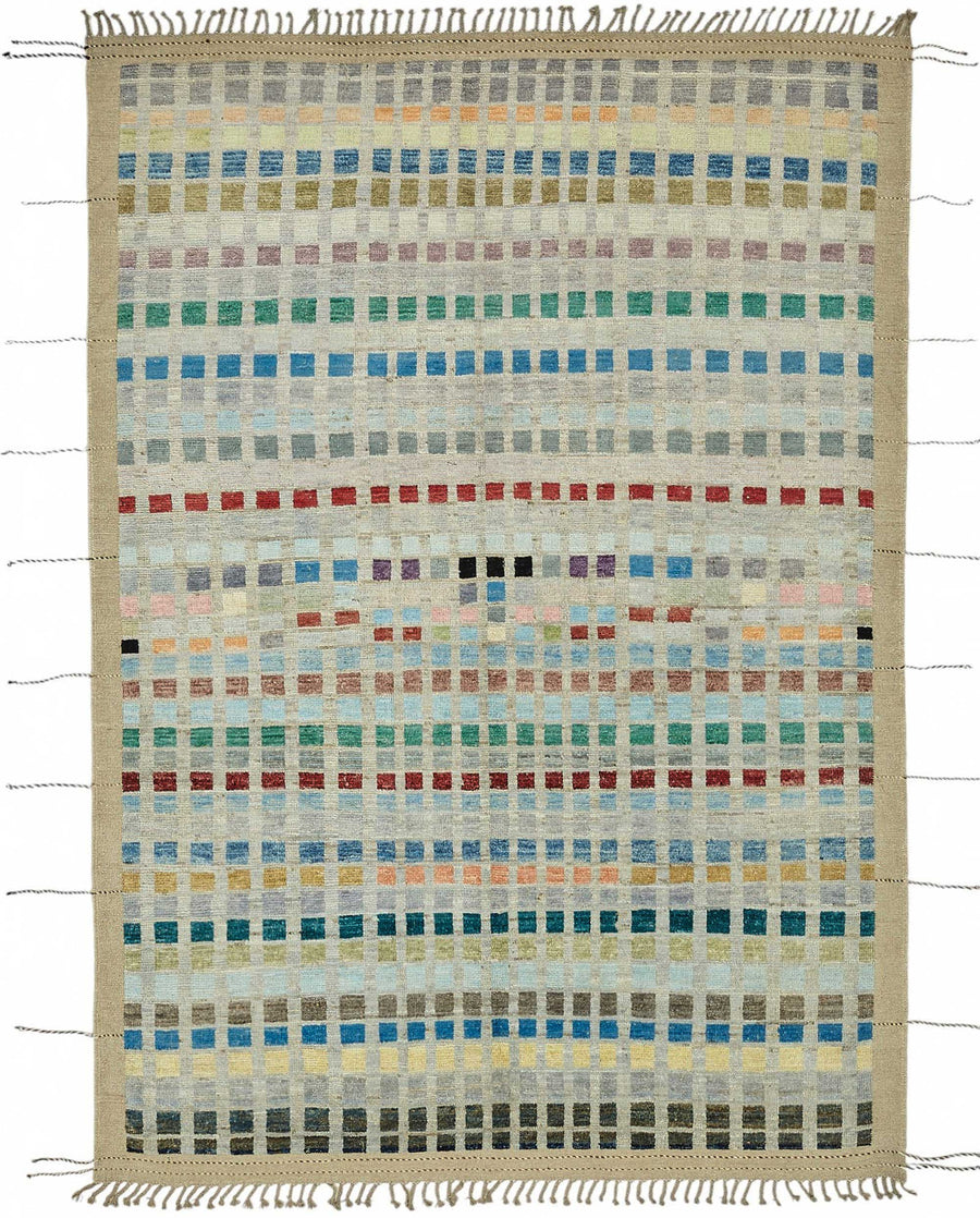 Dromar Çok Renkli Halı Modern Geometrik Desenli El Dokuma 211x305 cm