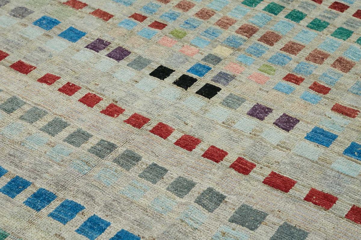 Dromar Çok Renkli Halı Modern Geometrik Desenli El Dokuma 211x305 cm – mekânda kullanım