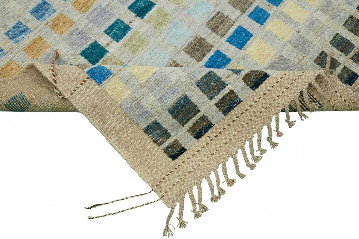 Dromar Çok Renkli Halı Modern Geometrik Desenli El Dokuma 211x305 cm – kenar detayı