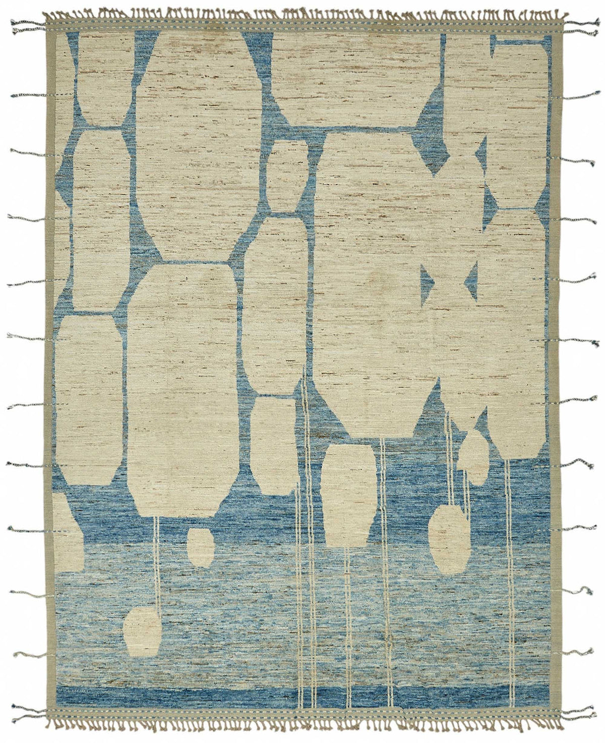 Dromar Bej Mavi Soyut Desenli Modern El Dokuma Halı 316x430 cm