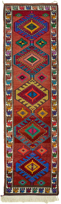 Zolvo Red Multi-Colour Ethnic Geometric Hand-Woven Runner 94x340 cm
