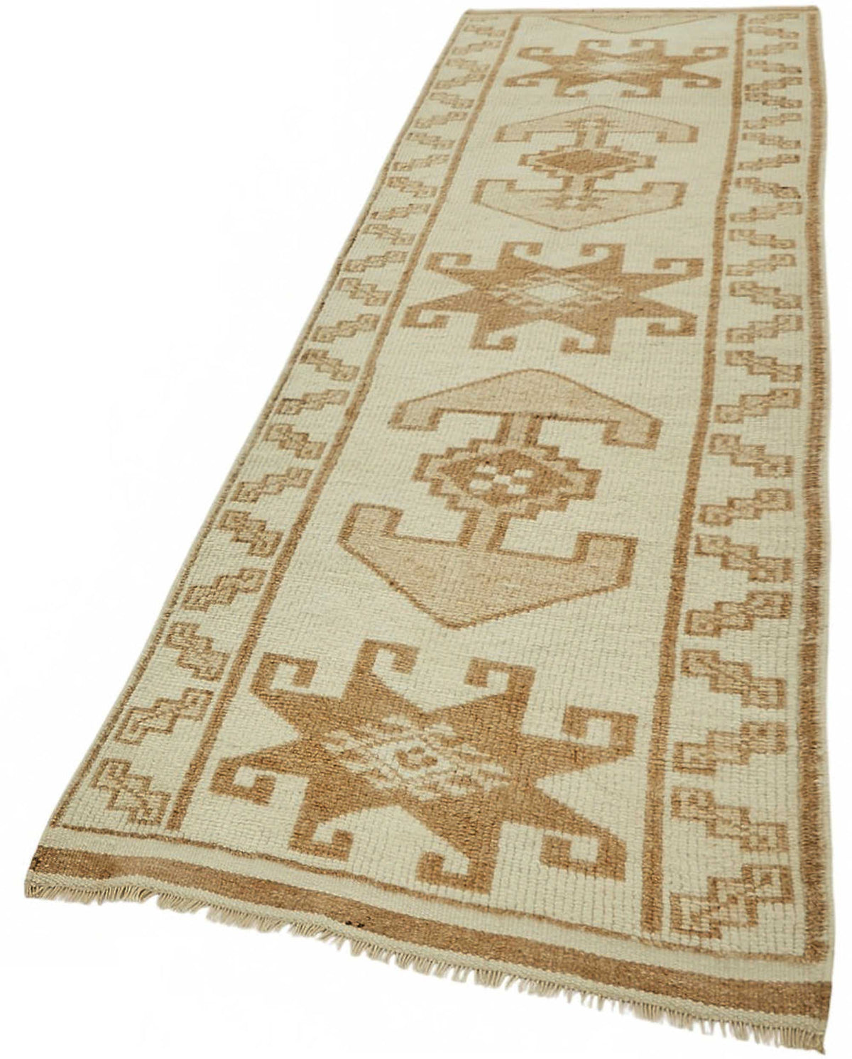 Zolvo Krem Taba Geometrik Etnik El Dokuma Yolluk 97x360 cm – doku yakın çekim