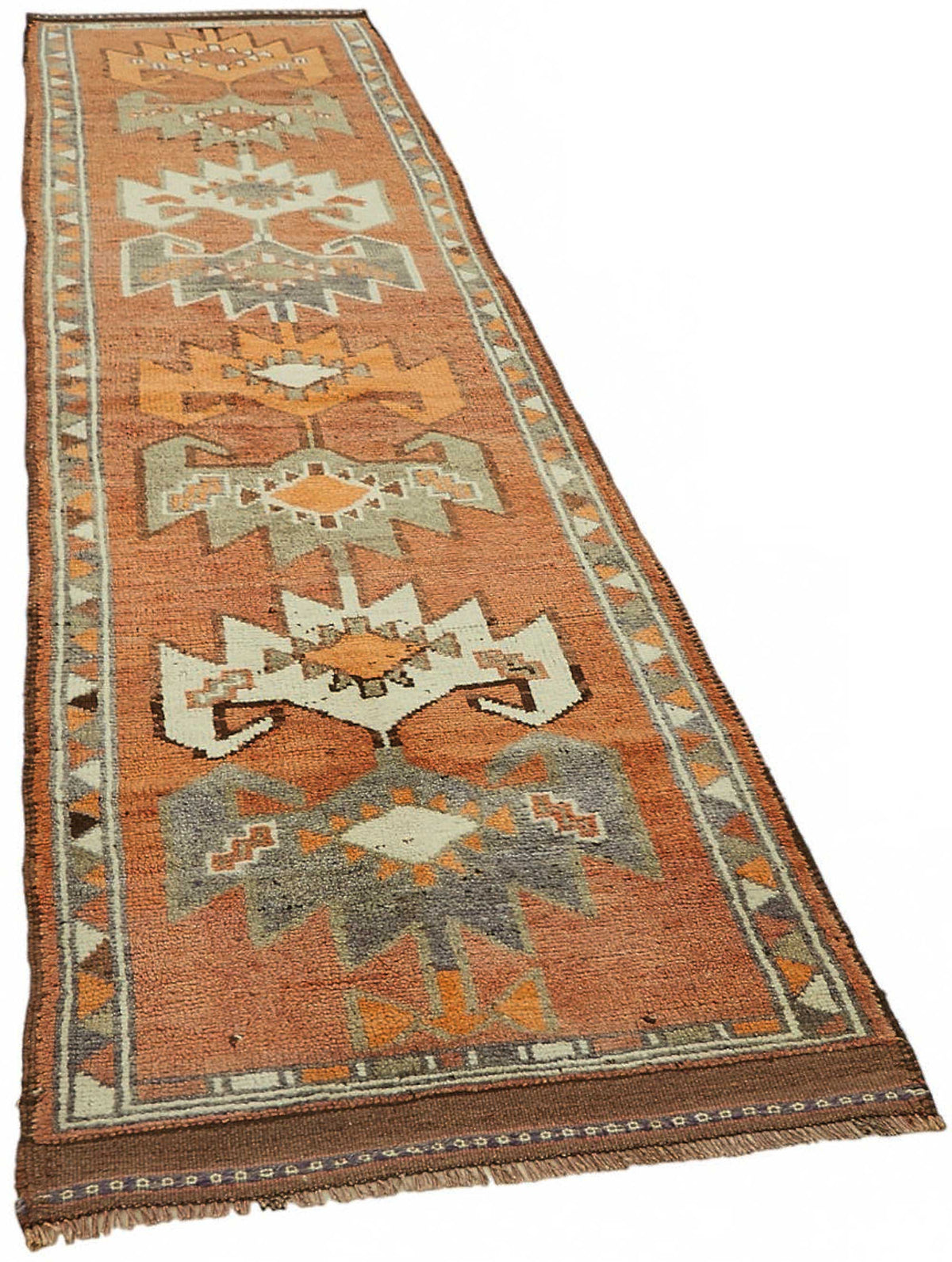 Zolvo Herki El Dokuma Turuncu Bej Geometrik Yolluk 92x340 cm 48175 – genel görünüm